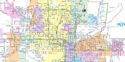 Kat jeyografik nan Phoenix Arizona ak zòn ki antoure